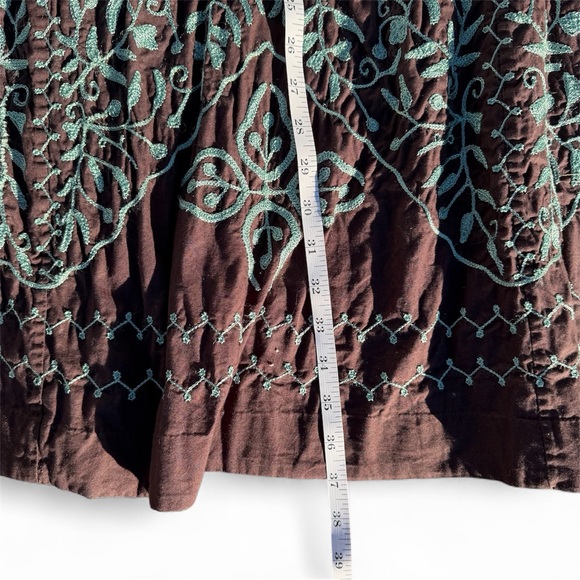 Soft Surroundings Y2K Boho/Western/Indie Brown Skirt with Teal Embroidery - Picture 5 of 6